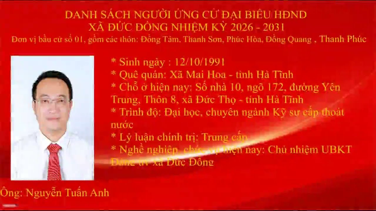  CÔNG BỐ DANH SÁCH NGƯỜI ỨNG CỬ ĐẠI BIỂU HĐND XÃ ĐỨC ĐỒNG