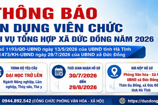 Thông báo Tuyển dụng viên chức Trung tâm Dịch vụ tổng hợp xã Đức Đồng